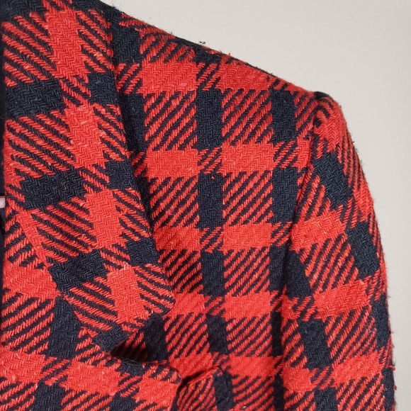 Anne Klein ILGWU Vintage Buffalo Plaid Shoulder Pads Wool Silk Blazer 10 Petite - Picture 4 of 10